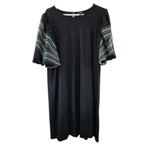 Ann Taylor Black Sheath Dress‎ XXL Womens Embroidered Puff Sleeve Dress